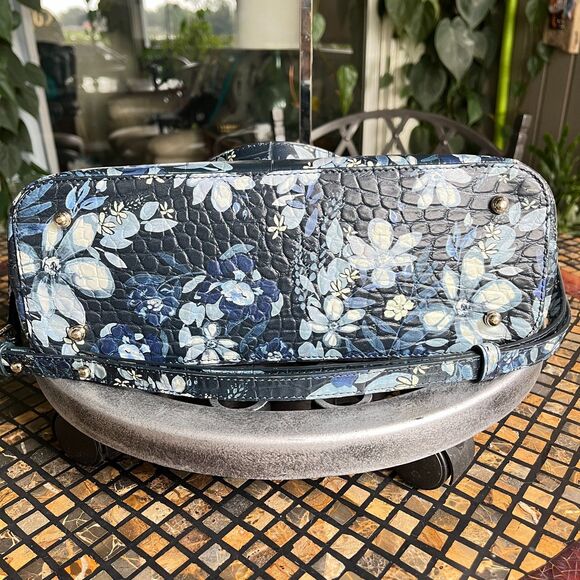 Brahmin Leather Croc Mini Asher Melbourne Blue Floral Bag & Ady Wallet EUC - Picture 4 of 12